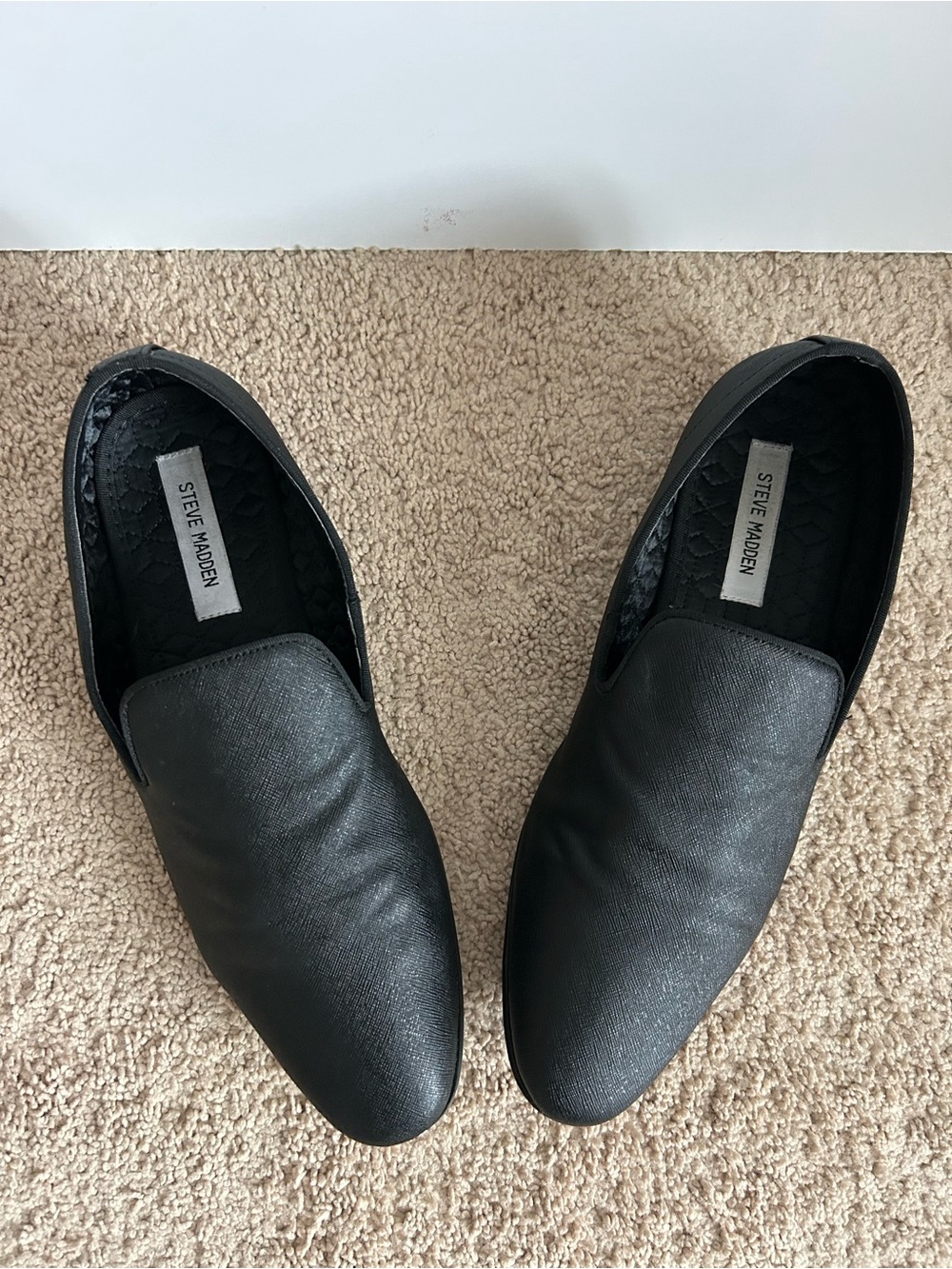 Steve Madden Men’s Black Tuxedo Slip-On Quilted-Insole Loafers